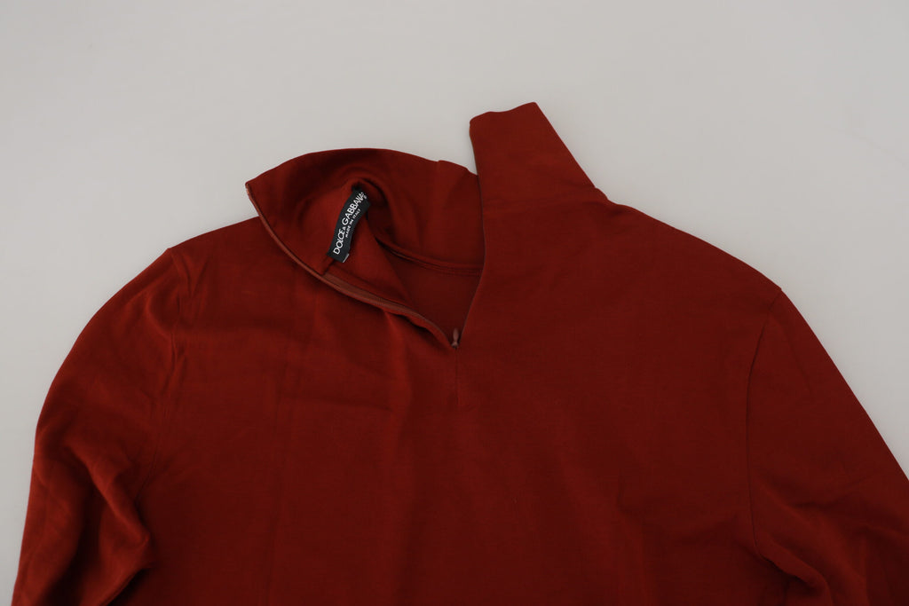 Dolce & Gabbana Maroon Cotton Turtle Neck Zip Sweater