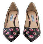 Prada Black Leather Floral Heels Stilettos Pumps
