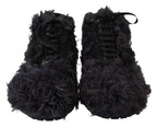 Dolce & Gabbana Black Leather Combat Shearling Boots Shoes