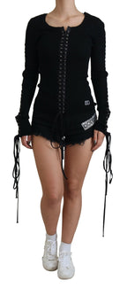 Dolce & Gabbana Black Wool Knitted Tie Up Slim Fit Sweater