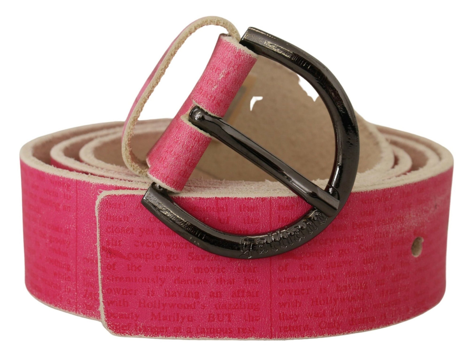 John Galliano Pink Leather Letter Logo Round Buckle Waist Belt - Maison Luxe