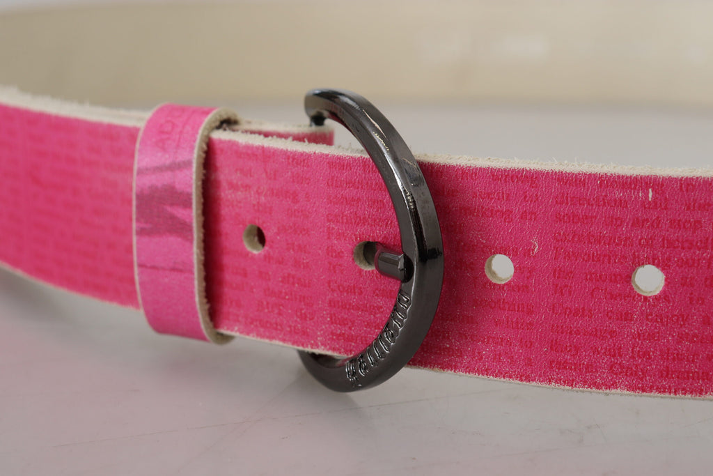 John Galliano Pink Leather Letter Logo Round Buckle Waist Belt - Maison Luxe