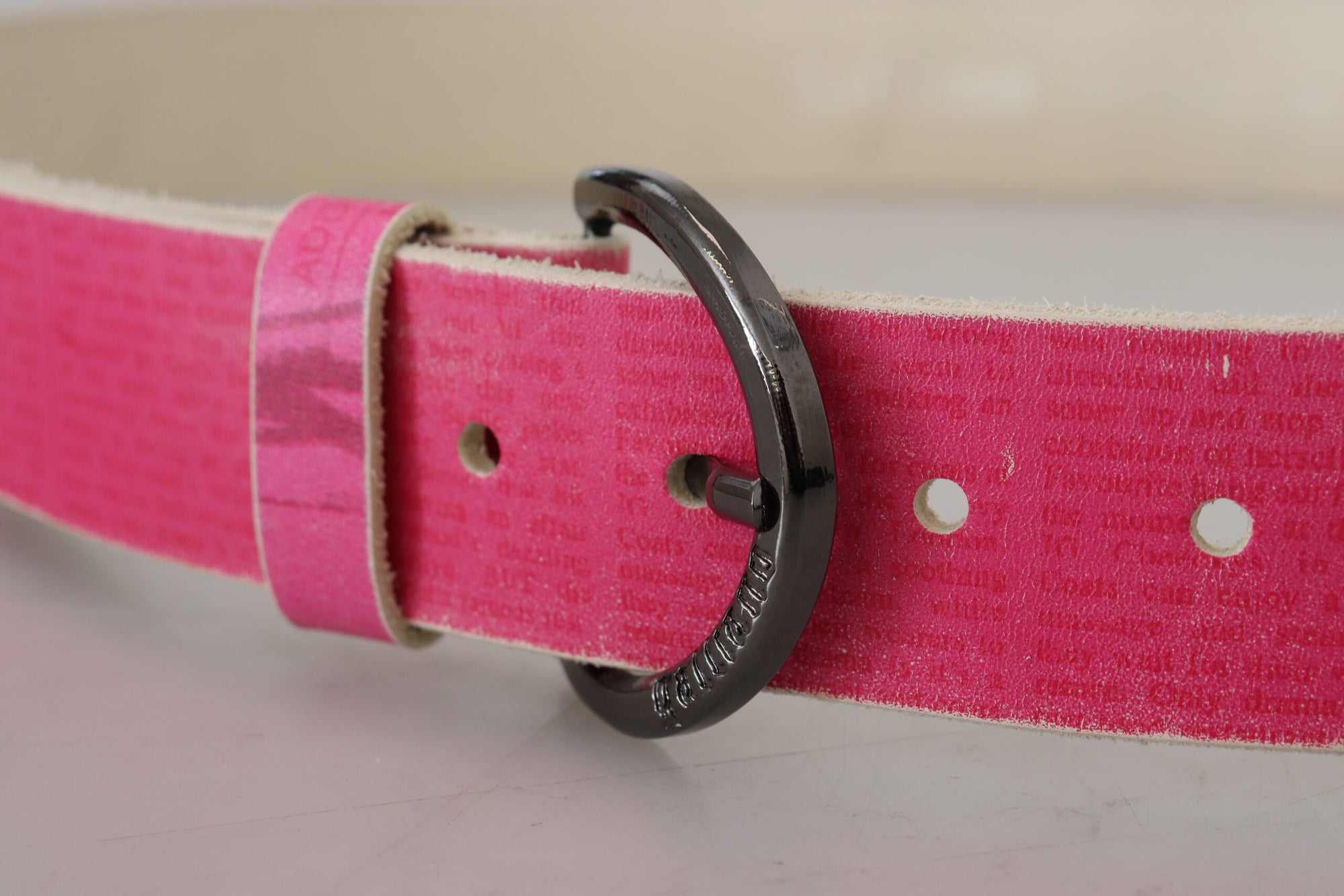 John Galliano Pink Leather Letter Logo Round Buckle Waist Belt - Maison Luxe