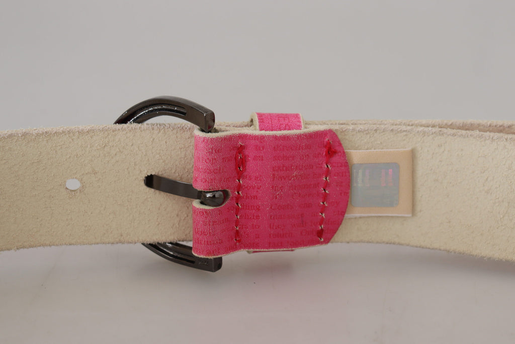 John Galliano Pink Leather Letter Logo Round Buckle Waist Belt - Maison Luxe