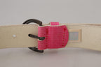John Galliano Pink Leather Letter Logo Round Buckle Waist Belt - Maison Luxe
