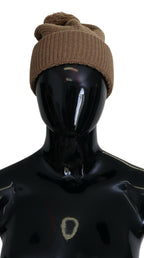 Dolce & Gabbana Brown Solid Knitted Fur Ball Winter Beanie Hat - Maison Luxe