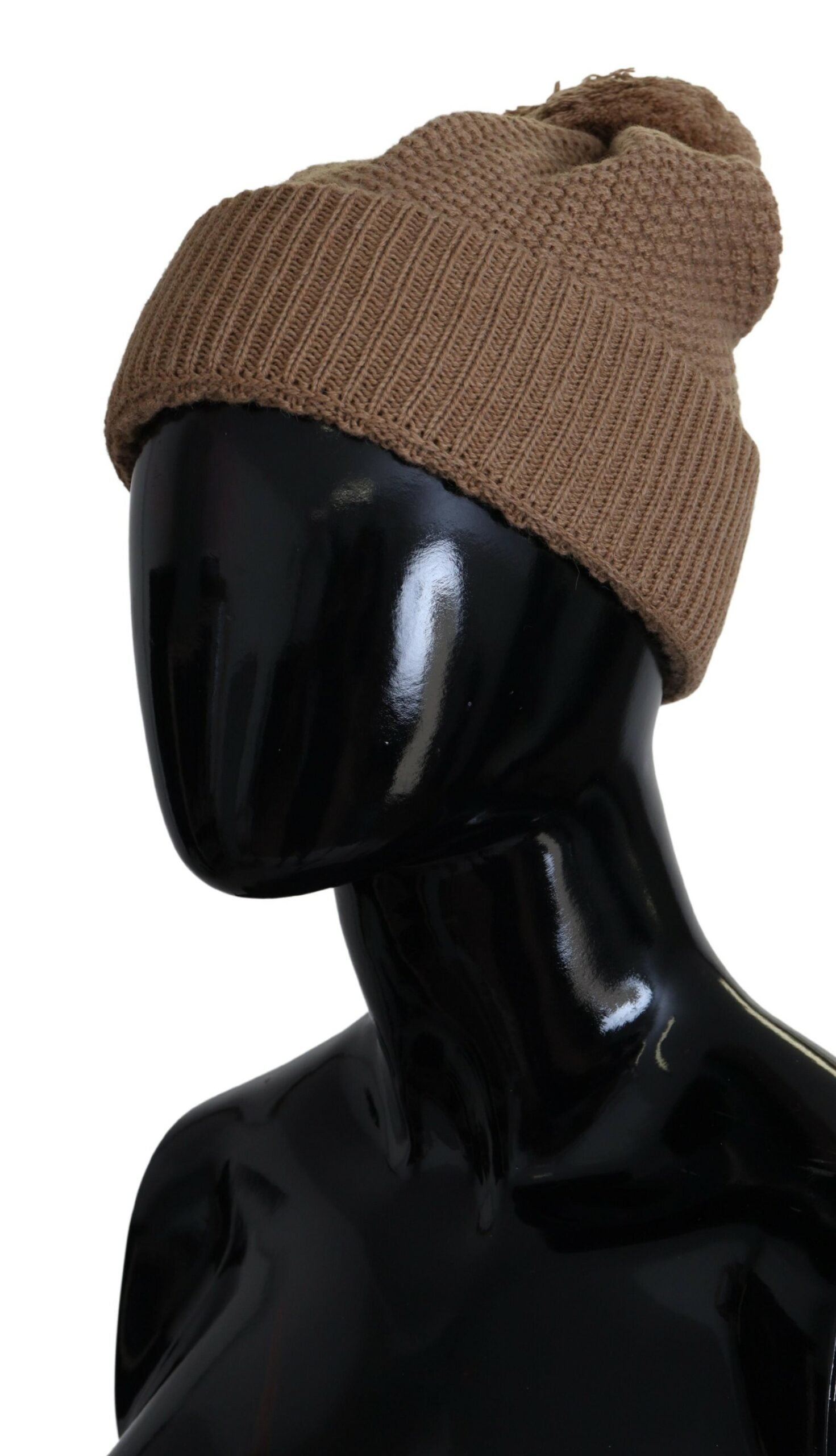 Dolce & Gabbana Brown Solid Knitted Fur Ball Winter Beanie Hat - Maison Luxe