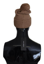 Dolce & Gabbana Brown Solid Knitted Fur Ball Winter Beanie Hat - Maison Luxe