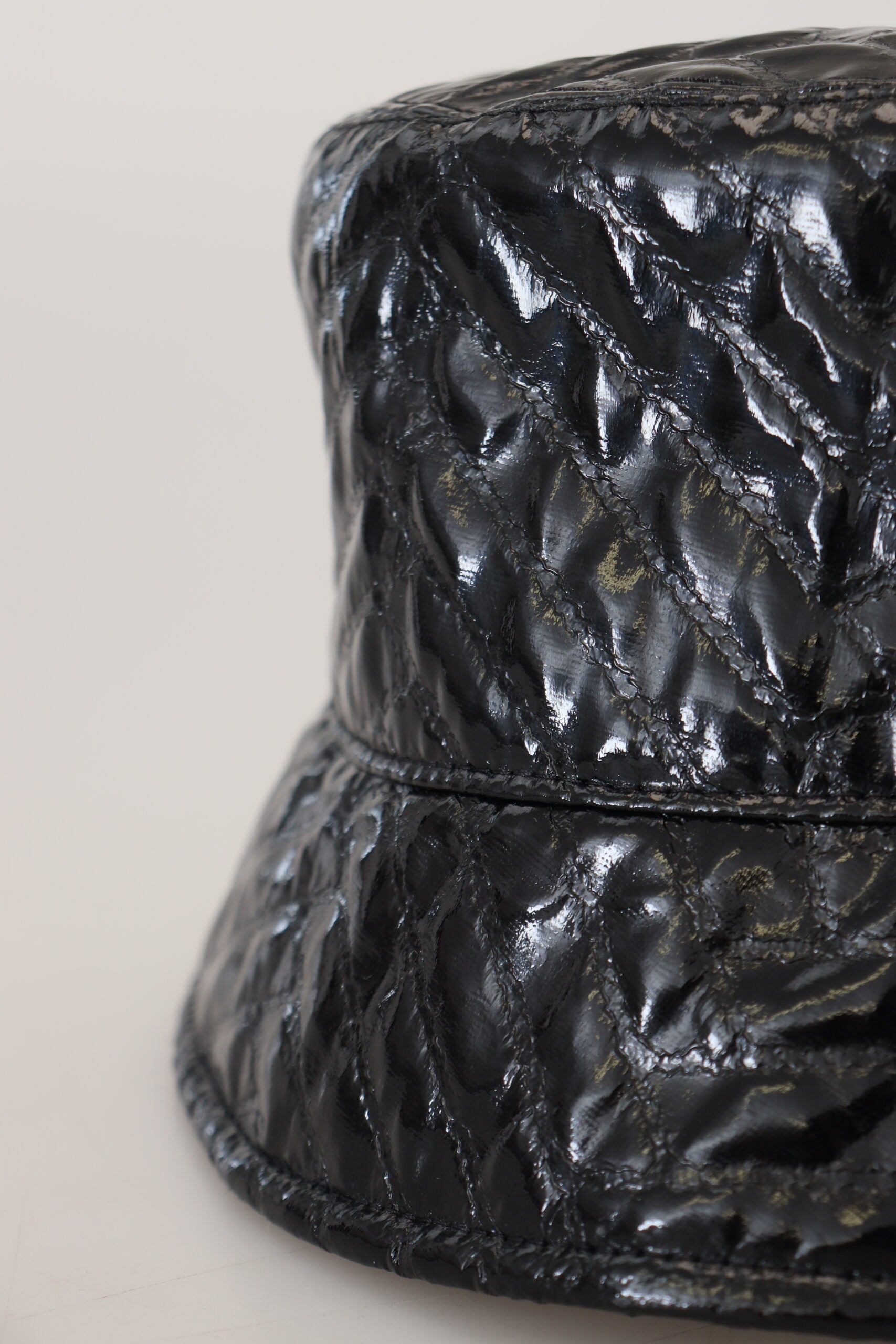 Dolce & Gabbana Black Quilted Faux Leather Women Bucket Cap Hat - Maison Luxe