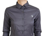 U.S. POLO ASSN. Gray Printed Long Sleeves Collared Top