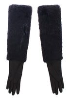 Dolce & Gabbana Black Beaver Fur Lambskin Leather Elbow Gloves - Maison Luxe