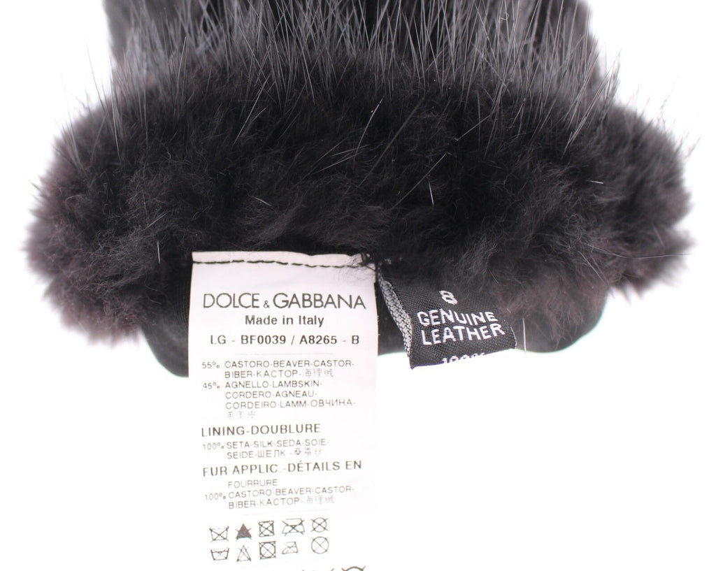 Dolce & Gabbana Black Beaver Fur Lambskin Leather Elbow Gloves - Maison Luxe