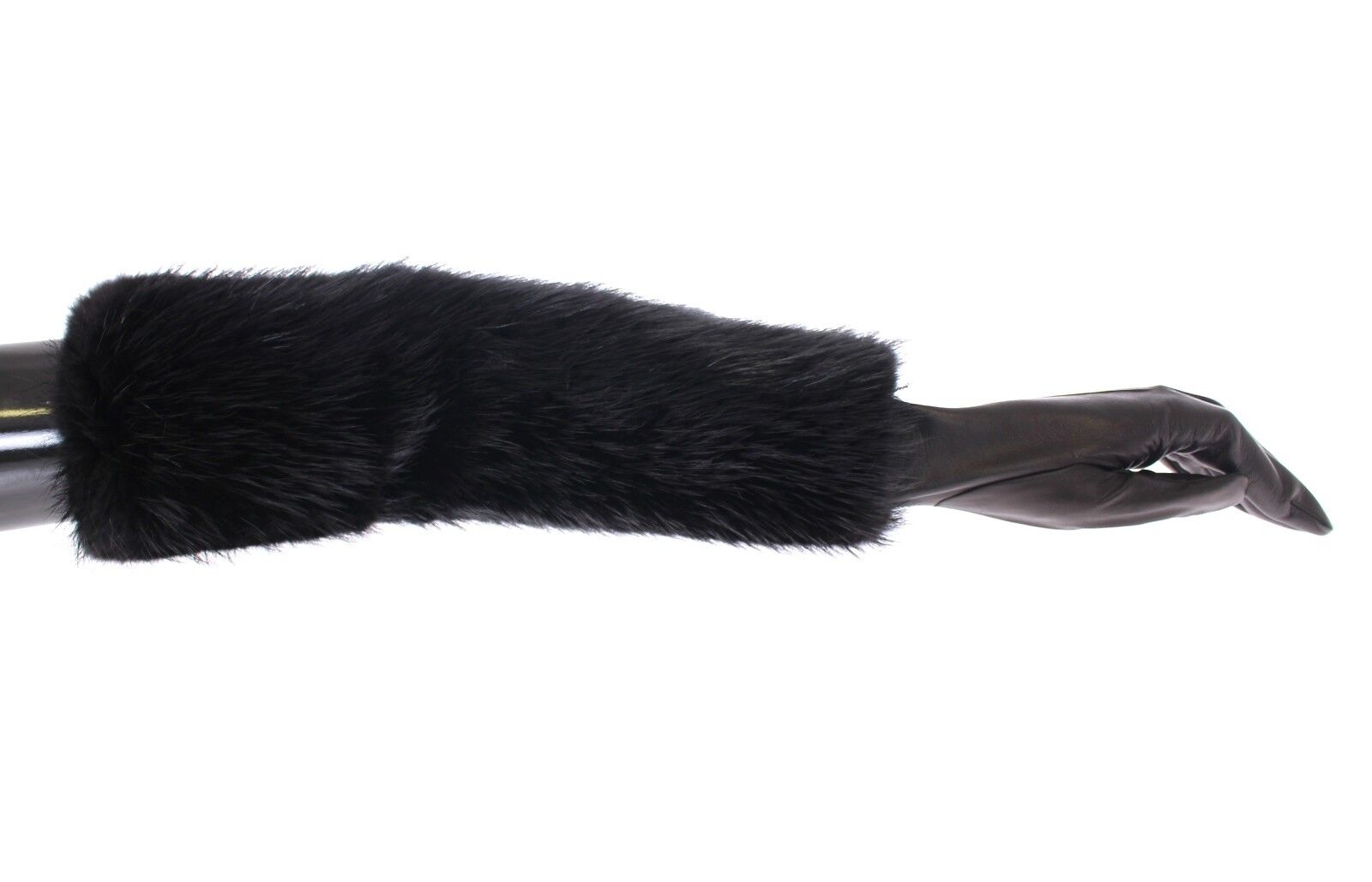 Dolce & Gabbana Black Beaver Fur Lambskin Leather Elbow Gloves - Maison Luxe