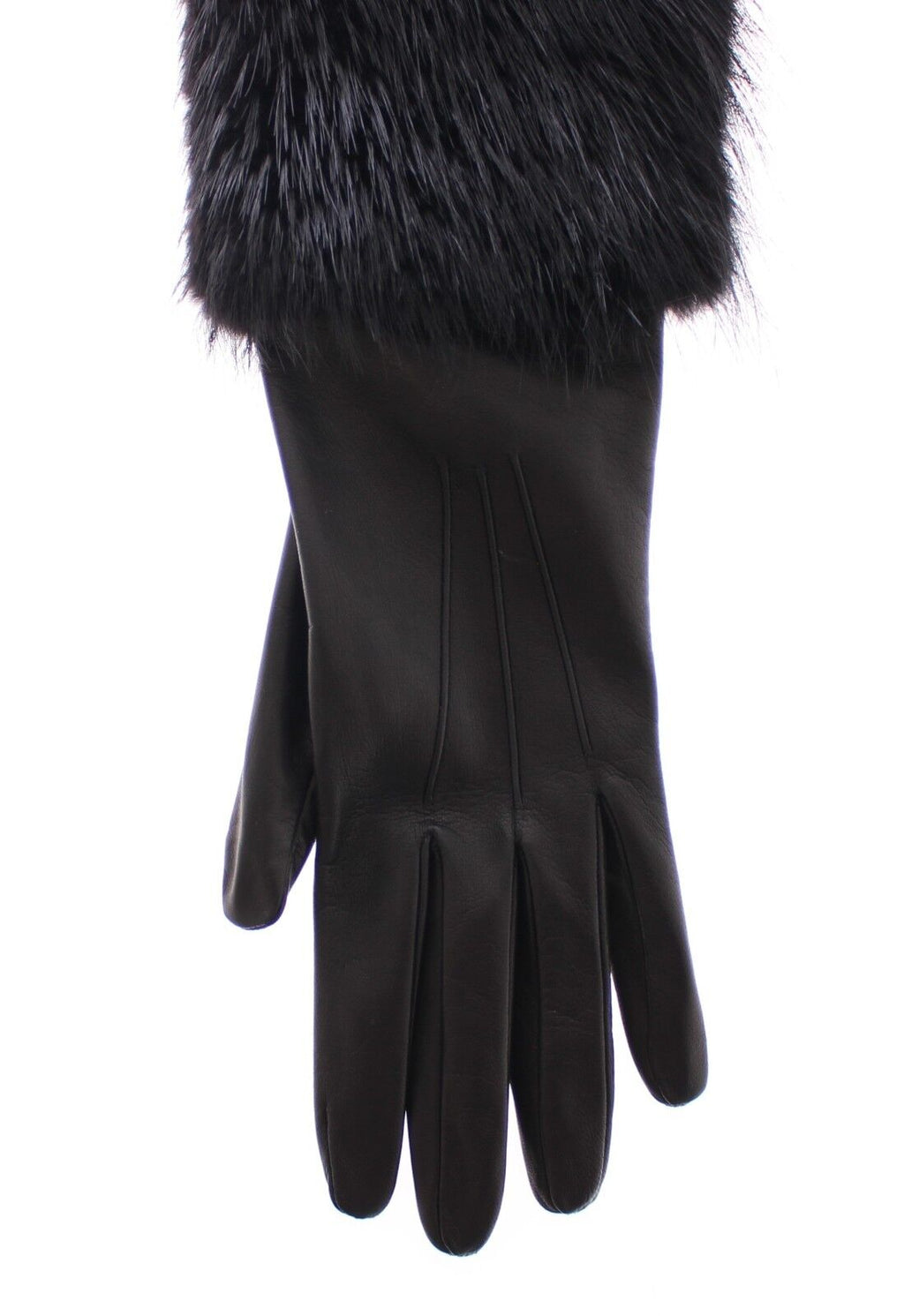 Dolce & Gabbana Black Beaver Fur Lambskin Leather Elbow Gloves - Maison Luxe