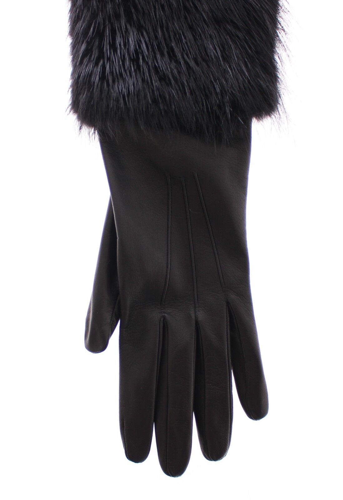 Dolce & Gabbana Black Beaver Fur Lambskin Leather Elbow Gloves - Maison Luxe
