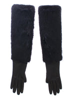 Dolce & Gabbana Black Beaver Fur Lambskin Leather Elbow Gloves - Maison Luxe
