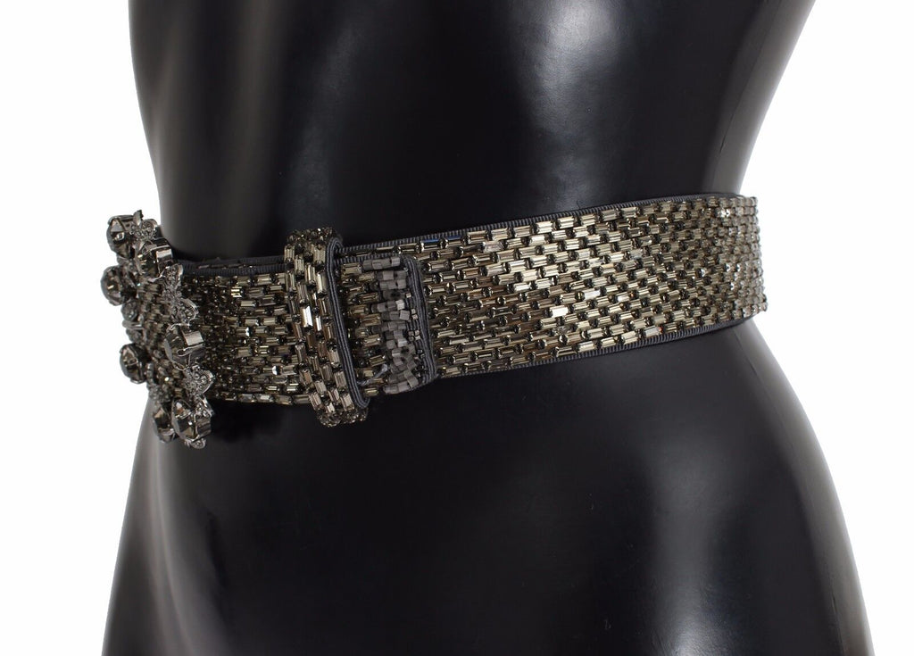 Dolce & Gabbana Multicolor Wide Crystal Buckle Sequined Belt - Maison Luxe