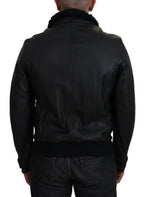 Dolce & Gabbana Black Lamb Leather Collared Men Coat Jacket