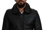 Dolce & Gabbana Black Lamb Leather Collared Men Coat Jacket