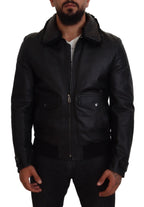 Dolce & Gabbana Black Lamb Leather Collared Men Coat Jacket
