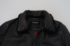 Dolce & Gabbana Black Lamb Leather Collared Men Coat Jacket