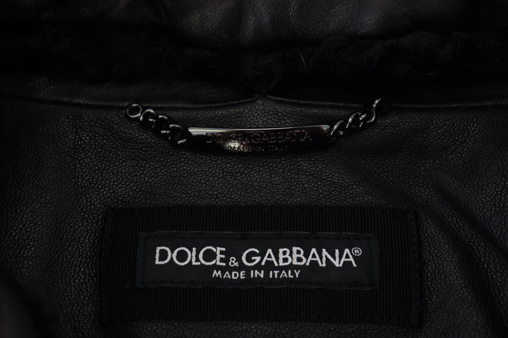 Dolce & Gabbana Black Lamb Leather Collared Men Coat Jacket
