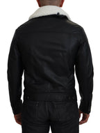 Dolce & Gabbana Black Lamb Leather Collared Men Coat Jacket