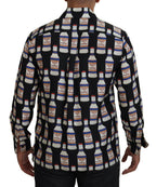 Dolce & Gabbana Black Silk Printed Collared Men Casual Shirt