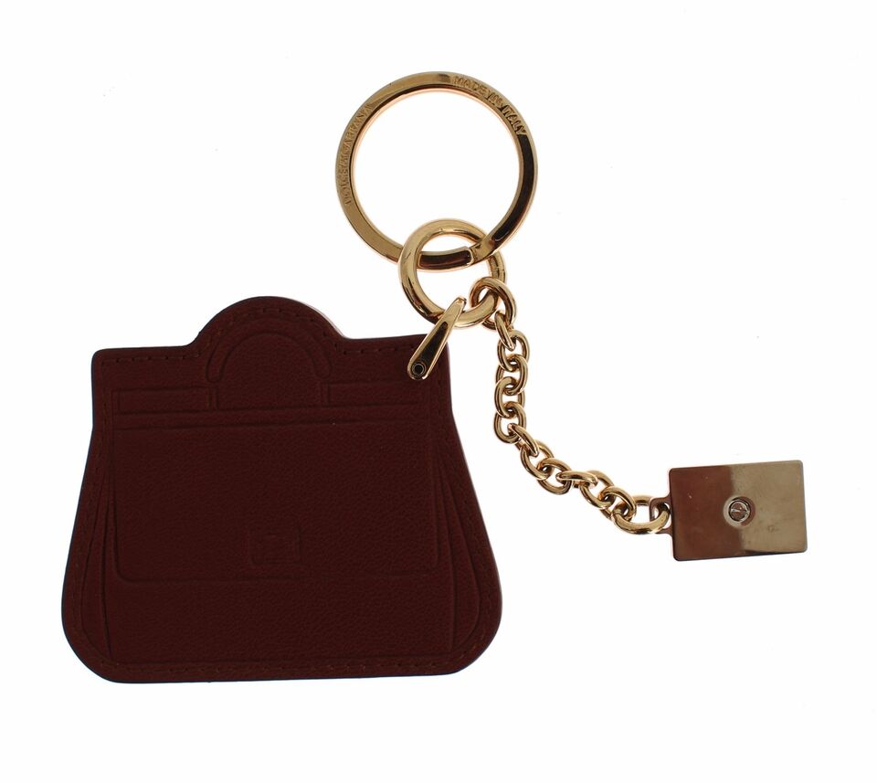 Dolce & Gabbana Brown Leather Miss SICILY Gold Finder Chain Keychain - Maison Luxe