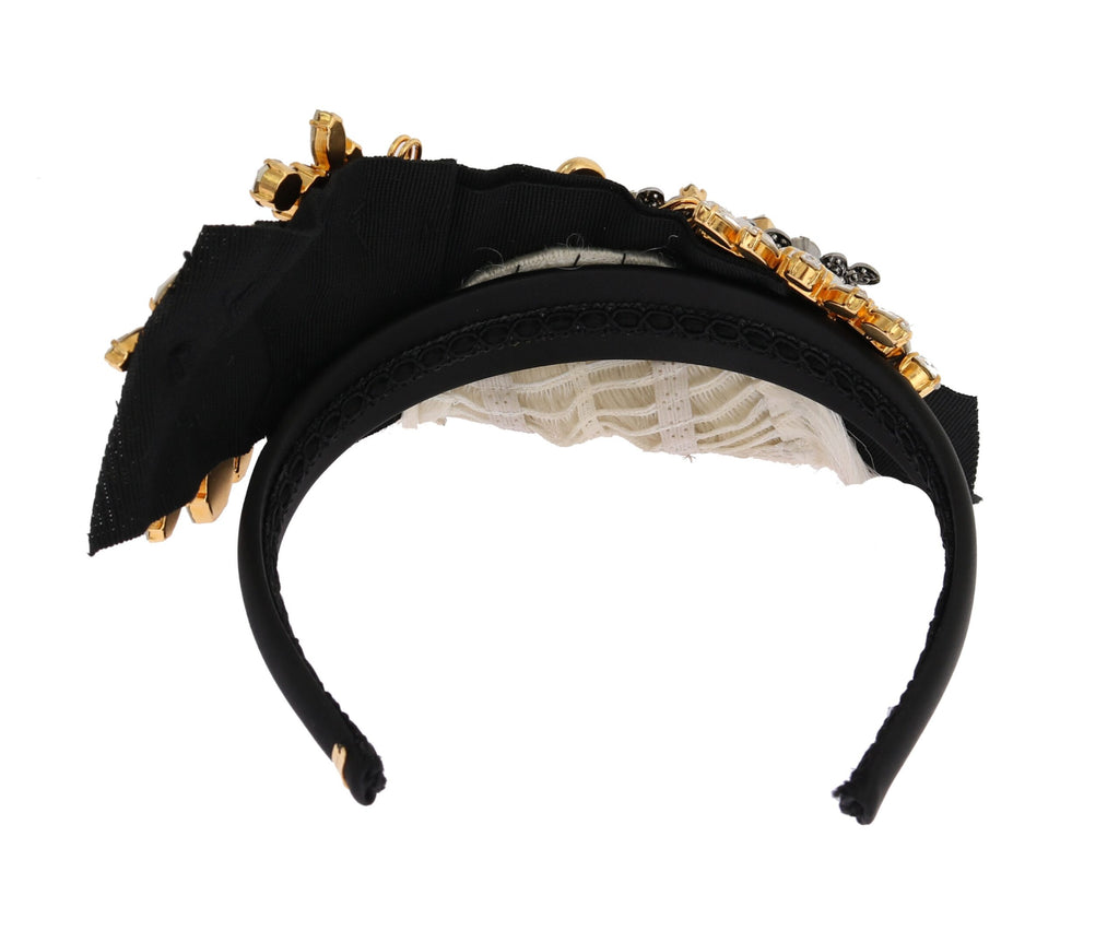 Dolce & Gabbana Black Crystal White Hair Parrucchiera Headband Diadem - Maison Luxe