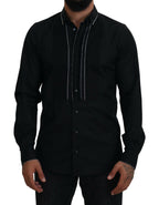 Dolce & Gabbana GOLD Black Tuxedo Slim Fit Cotton Shirt