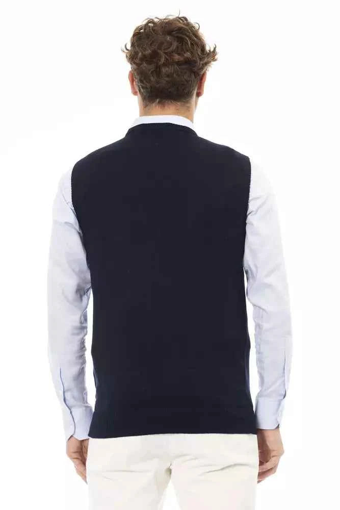 Alpha Studio Blue Viscose Men's V-neck Vest