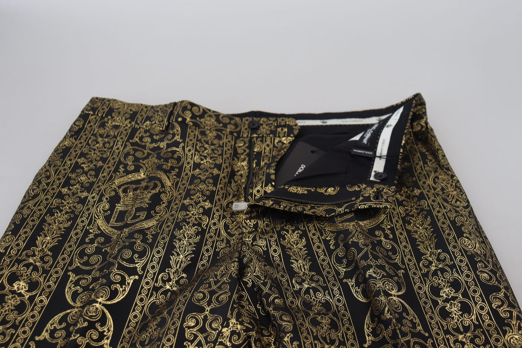 Dolce & Gabbana Black Gold Jacquard Dress Trouser Pants
