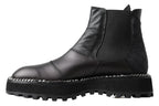 Dolce & Gabbana Black Leather Slip on Stretch Boots