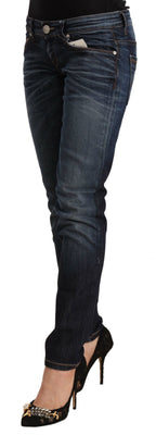 Acht Blue Washed Cotton Low Waist Skinny Denim Jeans