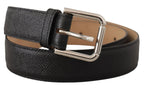 Dolce & Gabbana Black Calf Leather Brown Backend Metal Buckle Belt - Maison Luxe