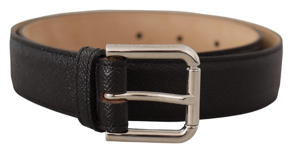 Dolce & Gabbana Black Calf Leather Brown Backend Metal Buckle Belt - Maison Luxe
