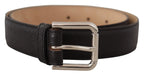 Dolce & Gabbana Black Calf Leather Brown Backend Metal Buckle Belt - Maison Luxe