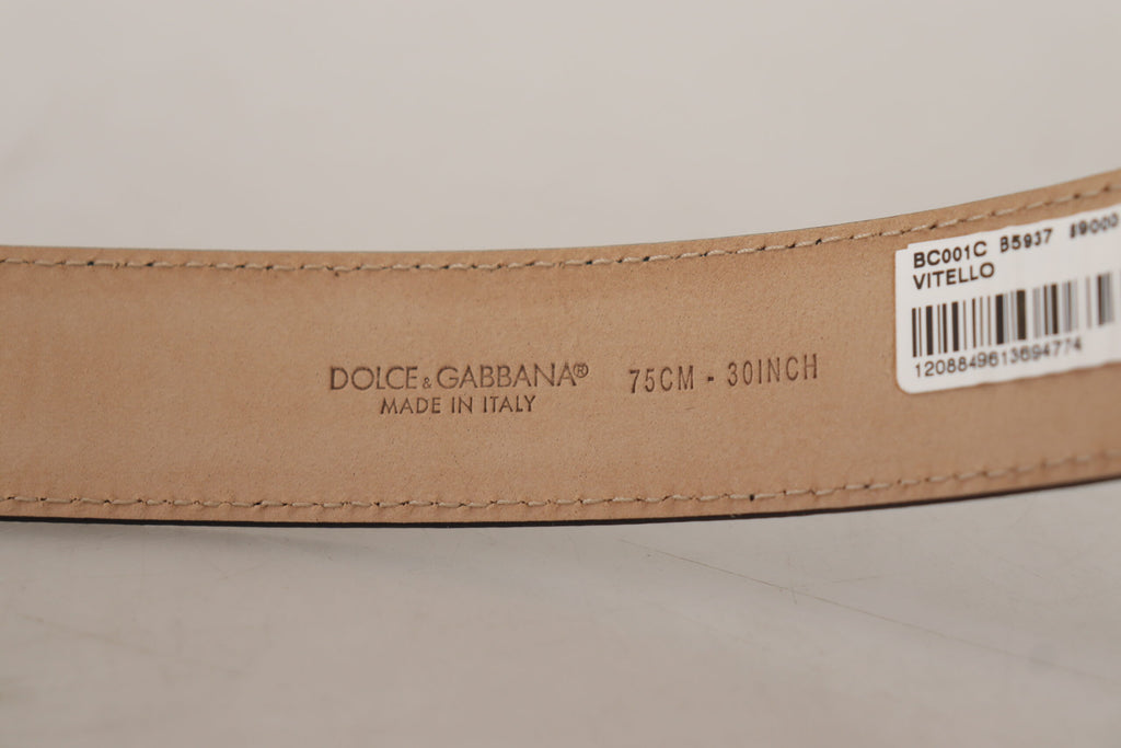 Dolce & Gabbana Black Calf Leather Brown Backend Metal Buckle Belt - Maison Luxe