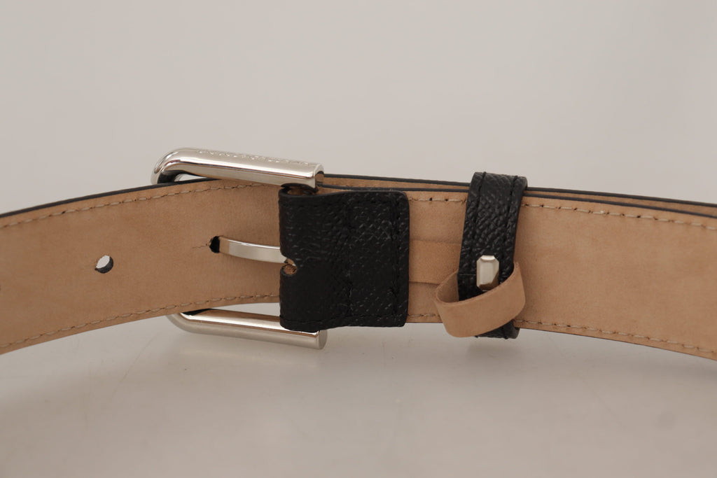 Dolce & Gabbana Black Calf Leather Brown Backend Metal Buckle Belt - Maison Luxe