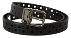 Dolce & Gabbana Black Calf Leather Perforated Metal Buckle Belt - Maison Luxe