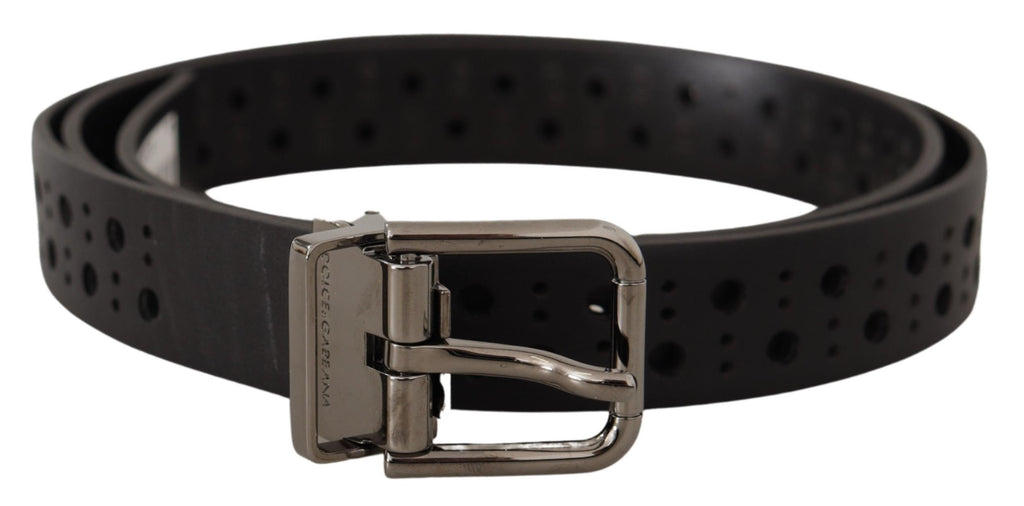 Dolce & Gabbana Black Calf Leather Perforated Metal Buckle Belt - Maison Luxe