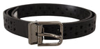 Dolce & Gabbana Black Calf Leather Perforated Metal Buckle Belt - Maison Luxe
