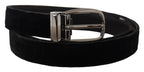 Dolce & Gabbana Black Velvet Classic Logo Engraved Metal Belt - Maison Luxe