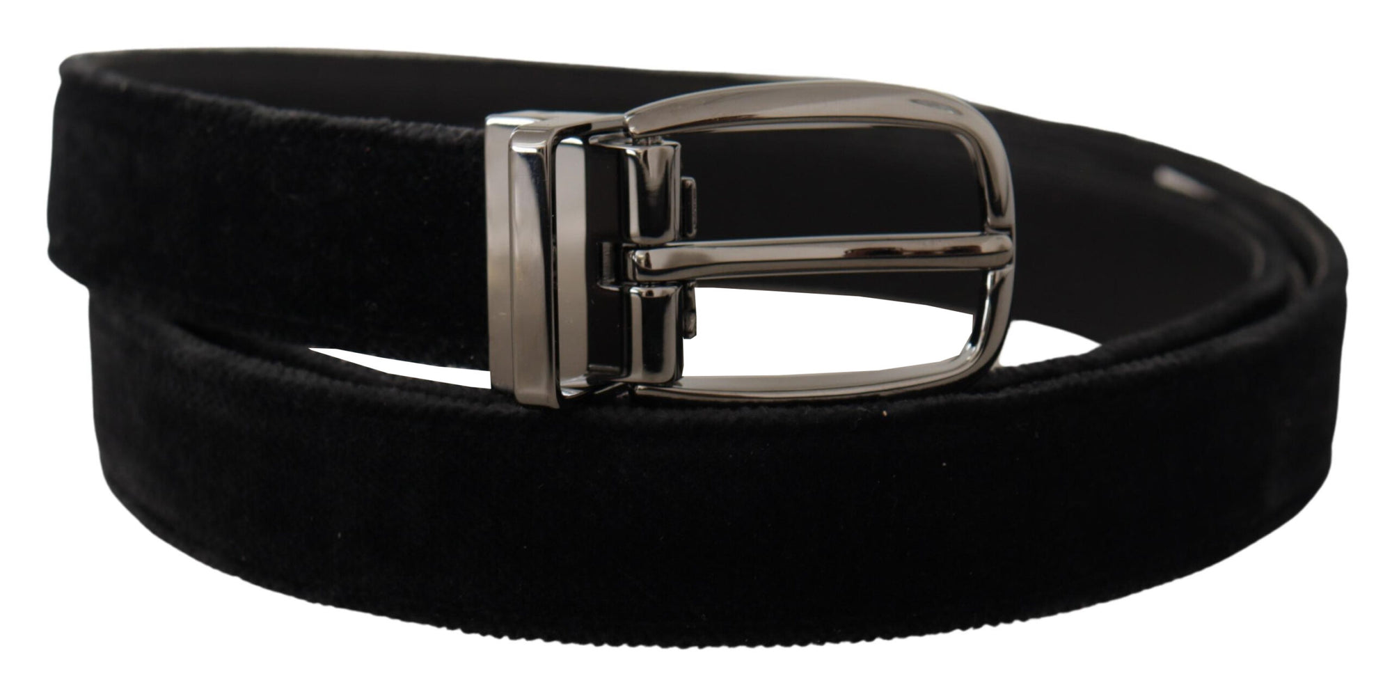 Dolce & Gabbana Black Velvet Classic Logo Engraved Metal Belt - Maison Luxe