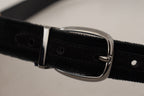Dolce & Gabbana Black Velvet Classic Logo Engraved Metal Belt - Maison Luxe