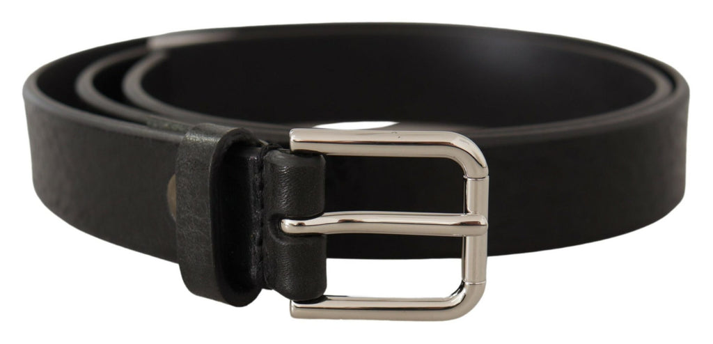 Dolce & Gabbana Black Calf Leather Silver Tone Logo Metal Buckle Belt - Maison Luxe