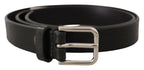 Dolce & Gabbana Black Calf Leather Silver Tone Logo Metal Buckle Belt - Maison Luxe