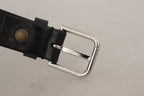 Dolce & Gabbana Black Calf Leather Silver Tone Logo Metal Buckle Belt - Maison Luxe