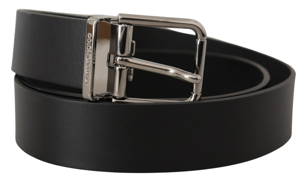 Dolce & Gabbana Black Casual Calf Leather Logo Metal Buckle Belt - Maison Luxe
